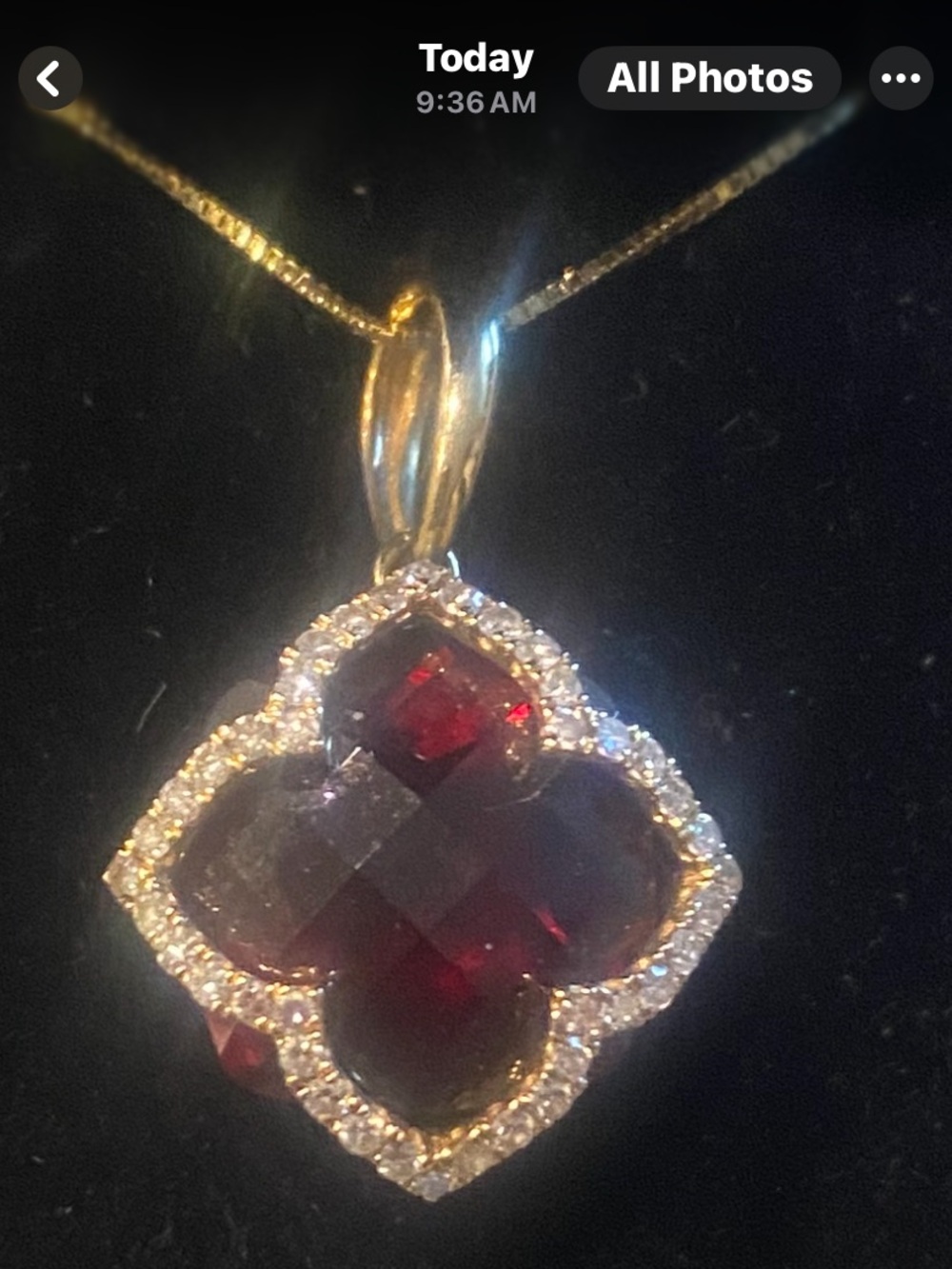 Garnet And Diamond Pendant and 18 inch Necklace 14k Yellow Gold. AMAZING!! - Picture 4 of 14